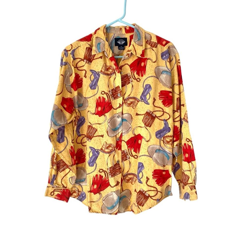 Vintage Levi’s Dockers Horse Equestrian Cowboy Western Yellow Shirt size medium